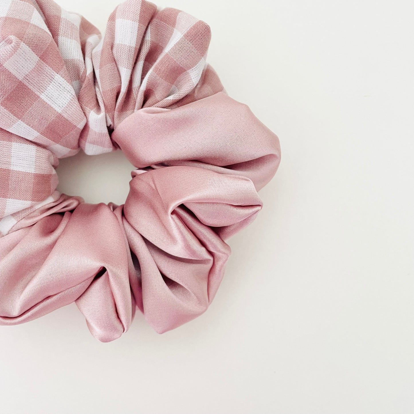 Duotone Pink Satin Gingham Scrunchie