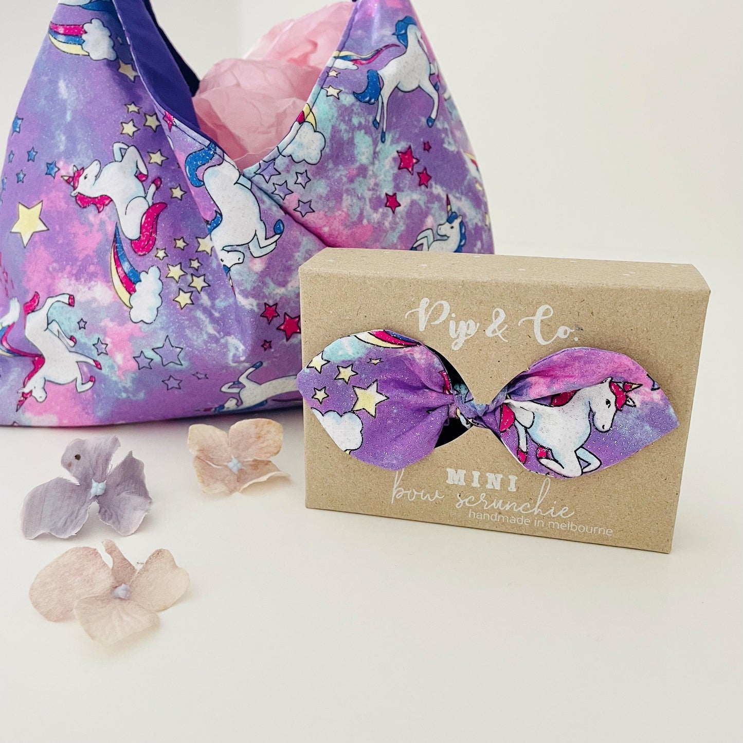 Unicorn Tote Bag & MINI Bow Scrunchie Set