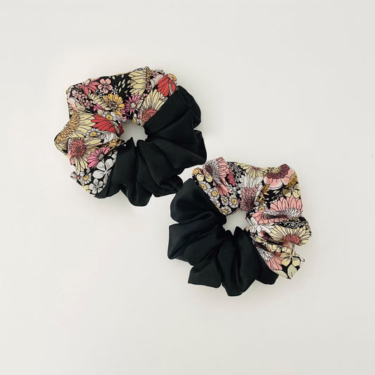 bow scrunchie hair accessory ponytail holder floral moody pink yellow burgundy