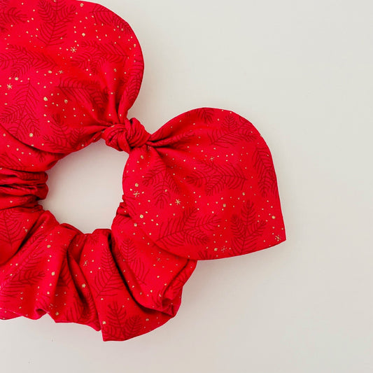 Christmas Bow Scrunchie - Red Leaf