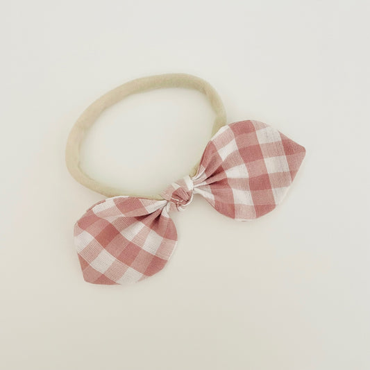 Baby Bow Headband - Gingham Pink