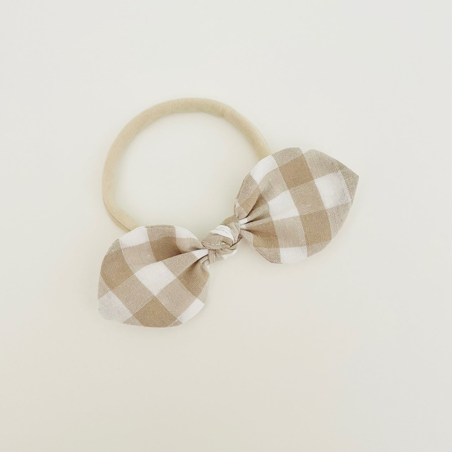 Baby Bow Headband - Gingham Sand