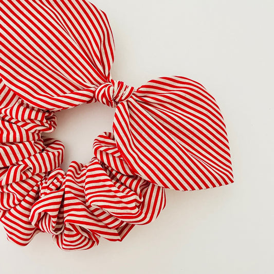 Christmas Bow Scrunchie - Red Stripe