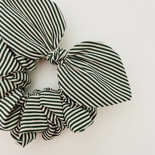 Christmas Bow Scrunchie - Green Stripe