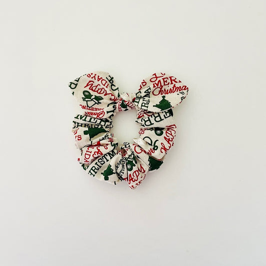 Christmas MINI Bow Scrunchie - Peace & Joy