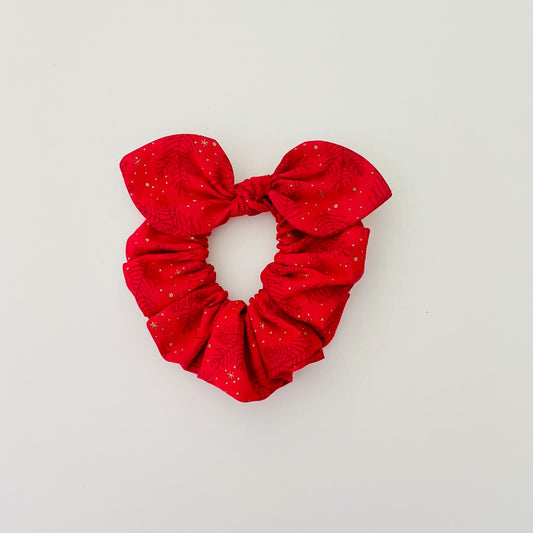 Christmas MINI Bow Scrunchie - Red Leaf