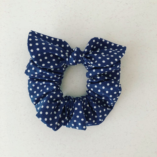 MINI Bow Scrunchie - Navy Polka Dot