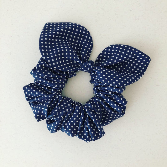 Bow Scrunchie - Navy Polka Dot