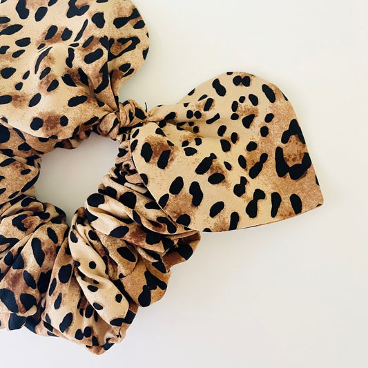 bow scrunchie handmade melbourne australia leopard cheetah animal print brown neutral