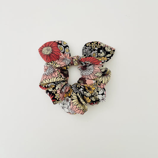 bow scrunchie hair accessory ponytail holder floral moody pink yellow burgundy